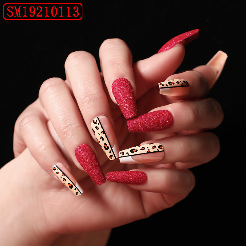 Red Jump Color Leopard Print Ballet False Nails - Image 3