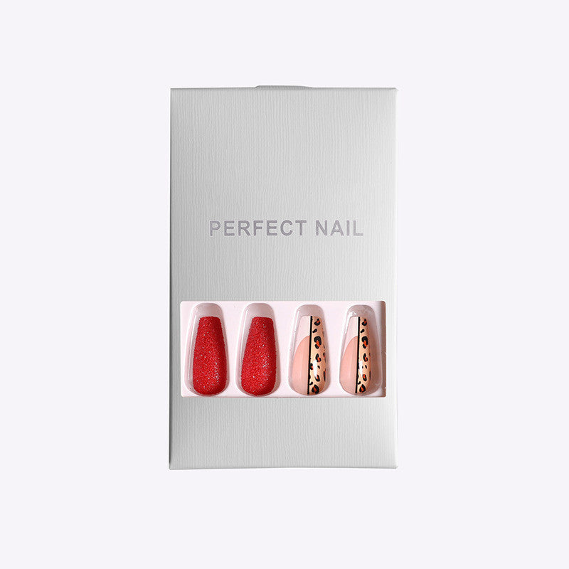 Red Jump Color Leopard Print Ballet False Nails - Image 4