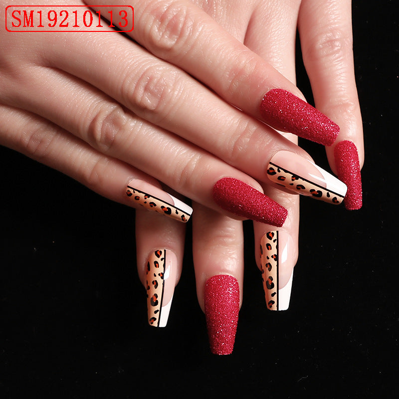 Red Jump Color Leopard Print Ballet False Nails - Image 5